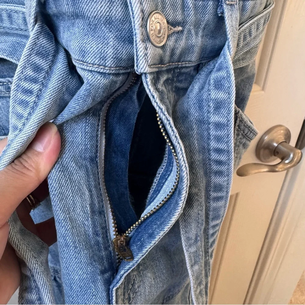 7 for all Mankind Surplus Flounce Denim Mini Dress with Adjustable Straps XS - Picture 9 of 10